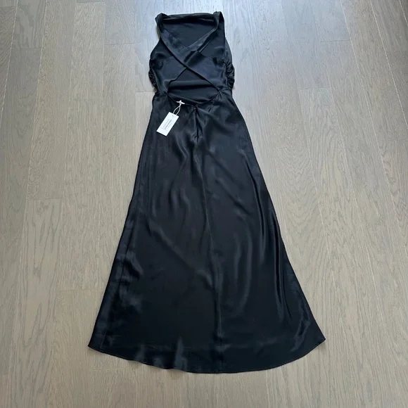 Reformation Casette silk dress black midi open back size 2 - with tags - Picture 3 of 10